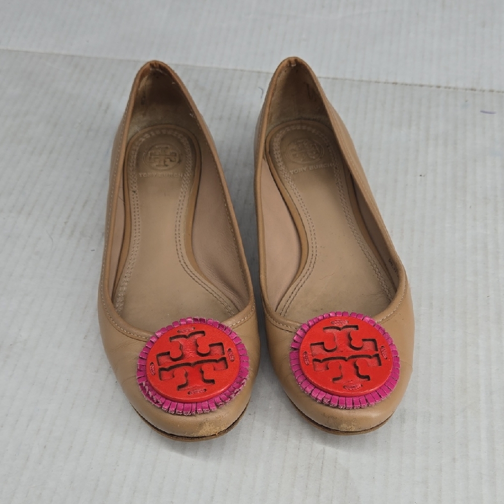 Tory Burch Tan and Pink Leather Flats 6